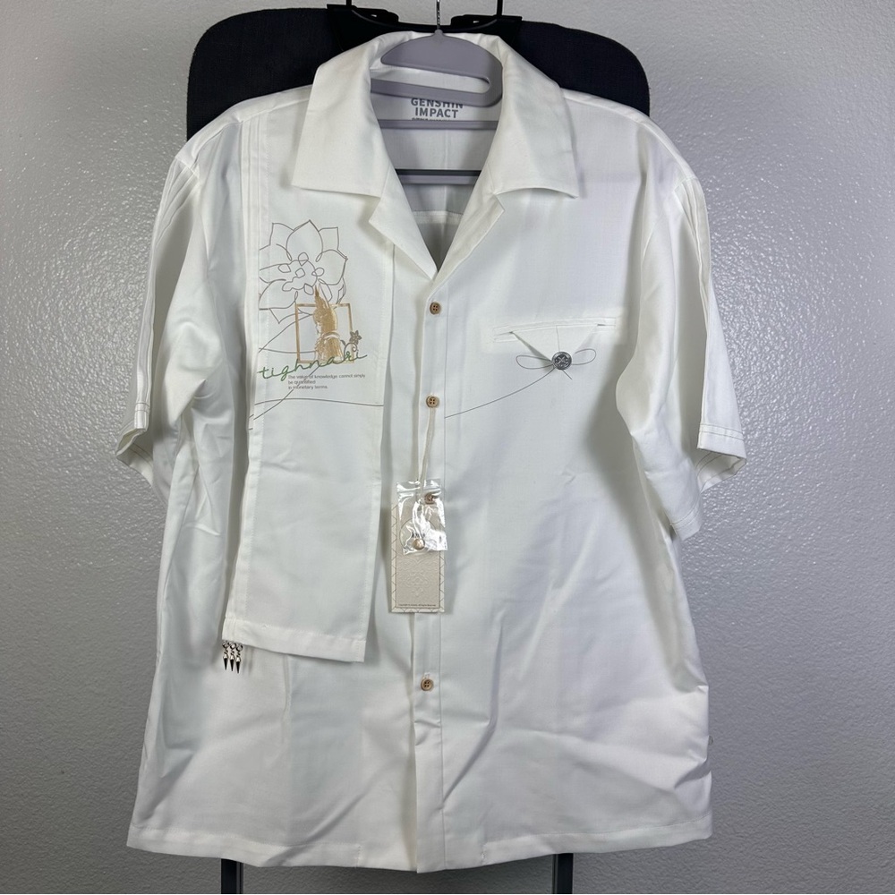 Genshin Impact Men's Cream Short Sleeve Shirt with‎ Embroidery